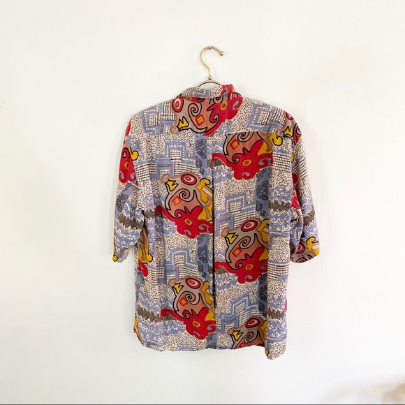 VTG Italian Silk Shirt All Over Print Loud 1990s - Picture 9 of 13